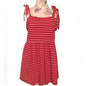 NWOT Isabel Maternity Red White Stripe Smocked Tunic Top Size L